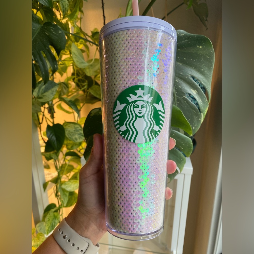Starbucks Iridescent White Sequined Venti Tumbler